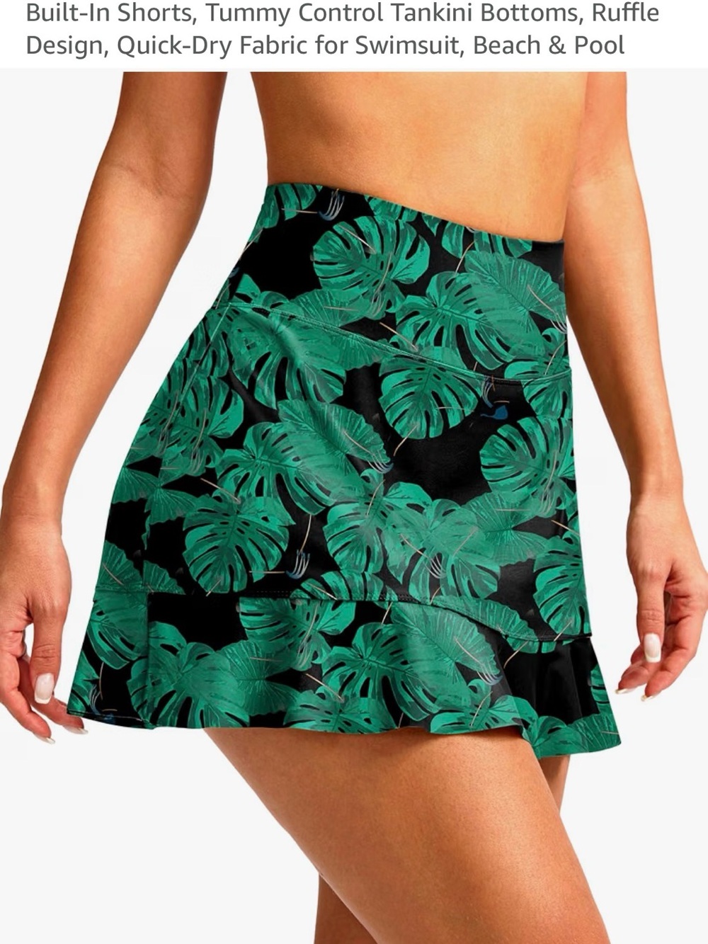 Teal Tropical Leaf Mini swim Skirt - Women's